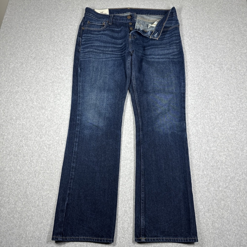 Hollister The Boot Jeans Button Fly Men's 33x32(34x32 Actual) Bootcut Dark Wash